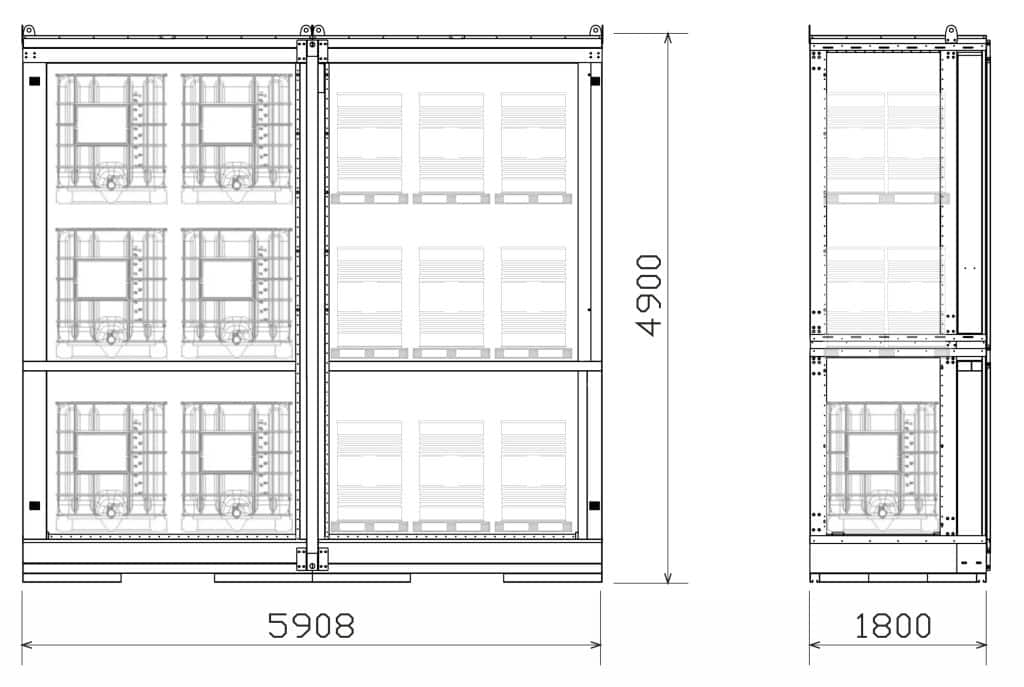 Apq Container Contenedor modular APQ para GRG y bidones en 3 niveles - Epitécnica
